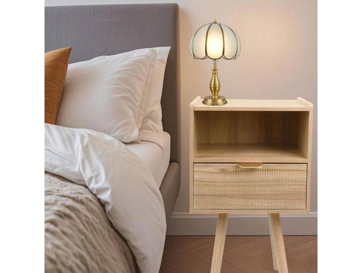 Lot de 2 Table de Chevet - MIPAN - Avce 1 Étagères + 1 Tiroirs - Pieds en Bois - Table d'Appoint pour Chambre - Style 1