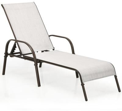 Costway Adjustable Patio Chaise Folding Lounge Chair with Backrest-Gray