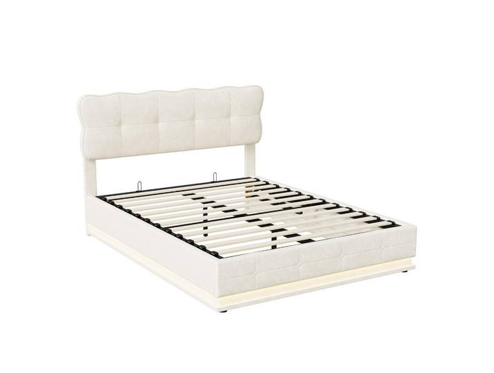 Polsterbett 140x200 cm, Beige, LED-Beleuchtung, Mode, 140x200 cm, Schlafzimmer, Betten, Polsterbetten