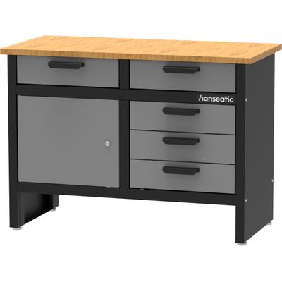 Werkbank PROFIWERK "München", grau, B:110cm H:80,5cm L:110cm T:53cm, Bambus, Metall, Stahl, Werkbänke, Breite 110 cm, abschließbar, robuste Arbeitsplatte aus Bambus