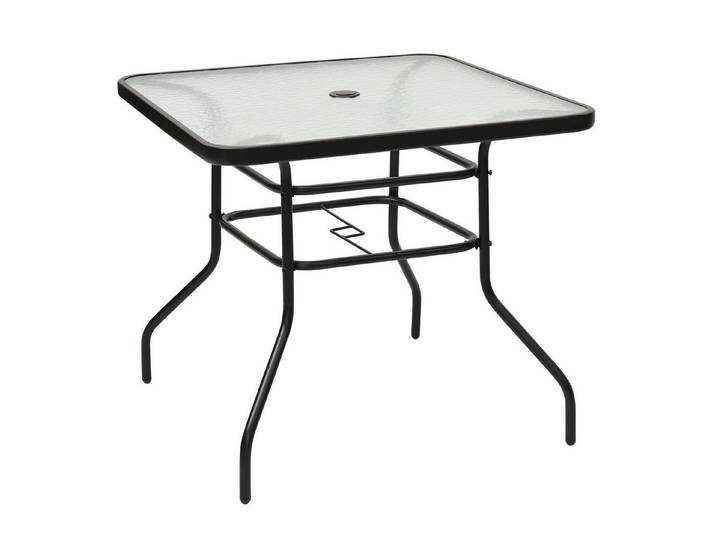 COSTWAY Bistrotisch, mit Schirmloch & Glasplatte, Metall, 80x80x71cm