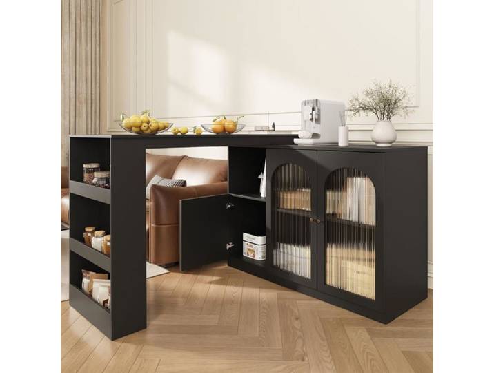 Table a Manger Extensible avec Espace de Rangement-Table Barrotative à 360° avec étagères Ouvertes - Buffet -Noir-120x40x97cm