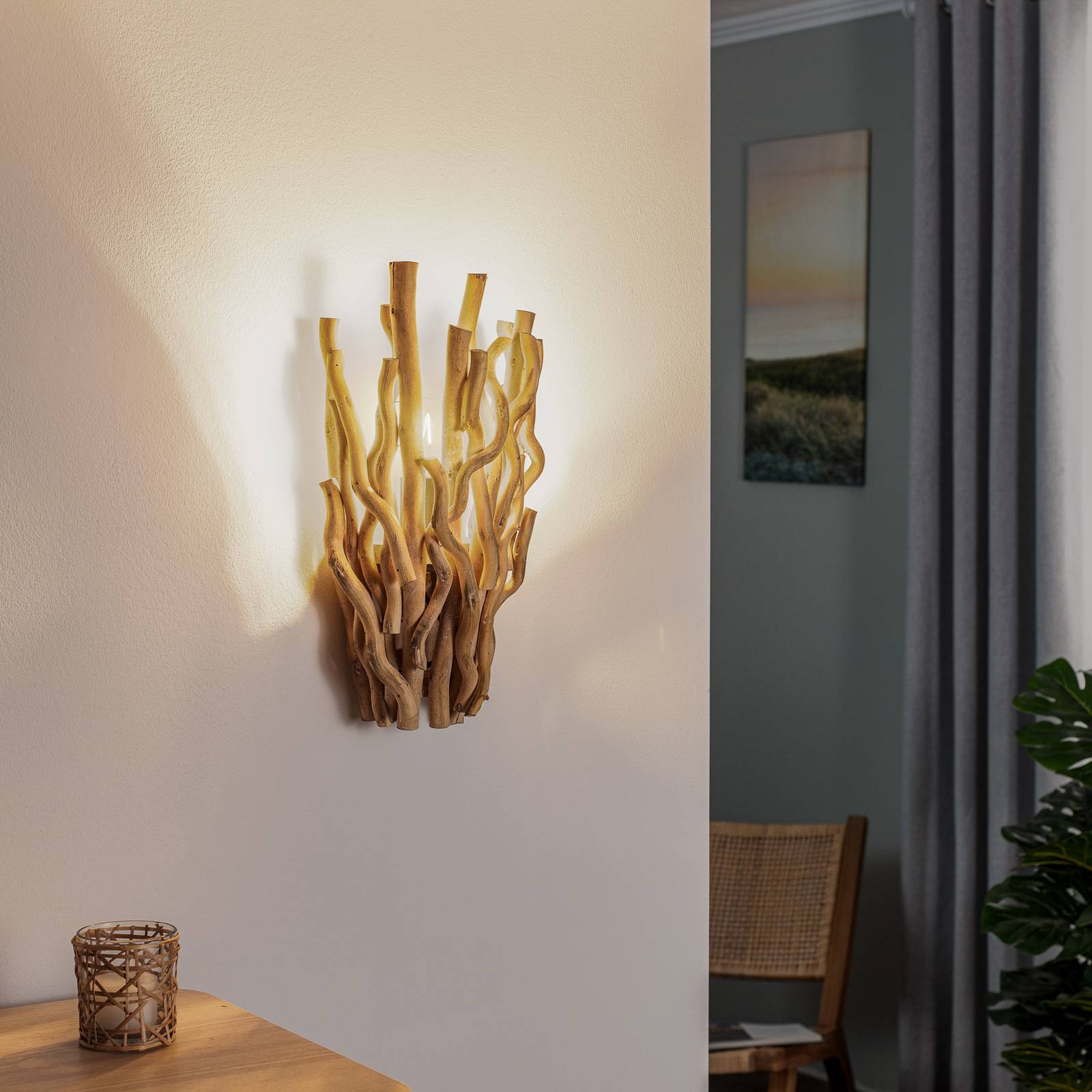 Wandleuchte Agar ONLI, dimmbar, Holz hell, für Wohn- / Esszimmer, Holz
