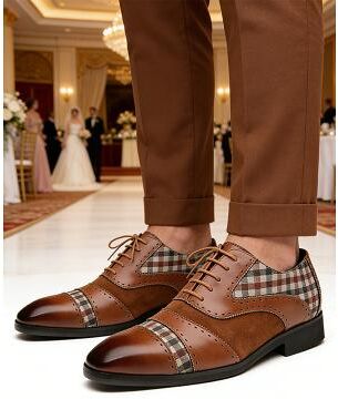 LightInthebox Men's Faux Leather Plaid Design Dress Shoes, Elegant Wedding Shoes for Men