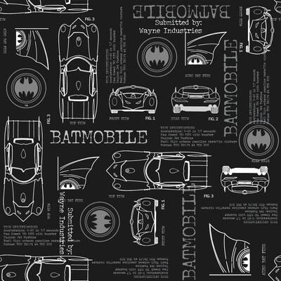 Black & Grey Batmobile Blueprint Peel and Stick Wallpaper by RoomMates