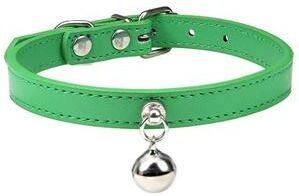 Uplift Essentials Colorful Adjustable Leather Pet Collar With Metallic Safety Bell green xs