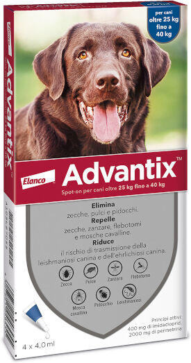 Elanco Advantix Spot On Antiparassitario Per Cani 25-40kg 4 Pipette Da 4ml