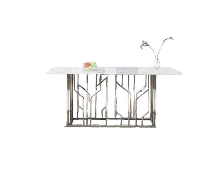 Table à Manger PORTOFINO – Chrome & Verre Marbre Blanc – 180x90x75 cm