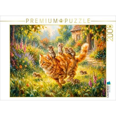 CALVENDO Puzzle Mäuse reiten fröhlich auf der Katze durch den bunten Gartenspaß | 2000 Teile Lege-Größe 90 × 67 cm Foto-Puzzle für glückliche Stunden
