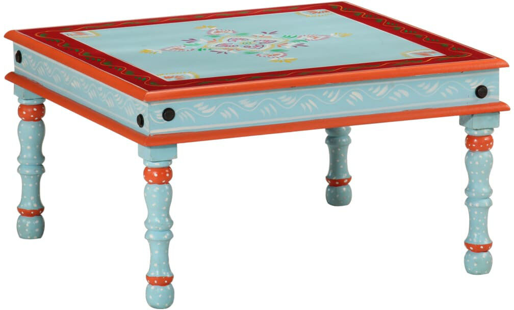 Latitude Vive vidaXL Coffee Table Hand Painted Plant Stand Accent Table Solid Mango Wood Blue 30cm H X 54cm W X 54cm D