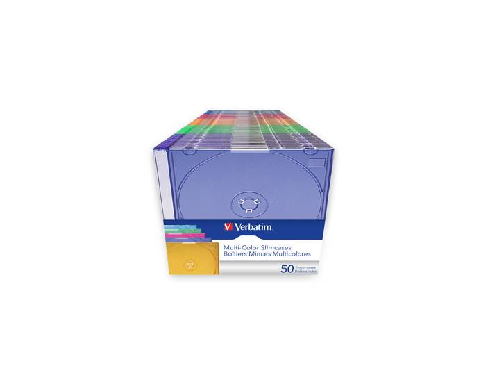 Verbatim Boitier Slim pour CD/DVD - Rangement fin en plastique transparent multicolors - Pack de 50
