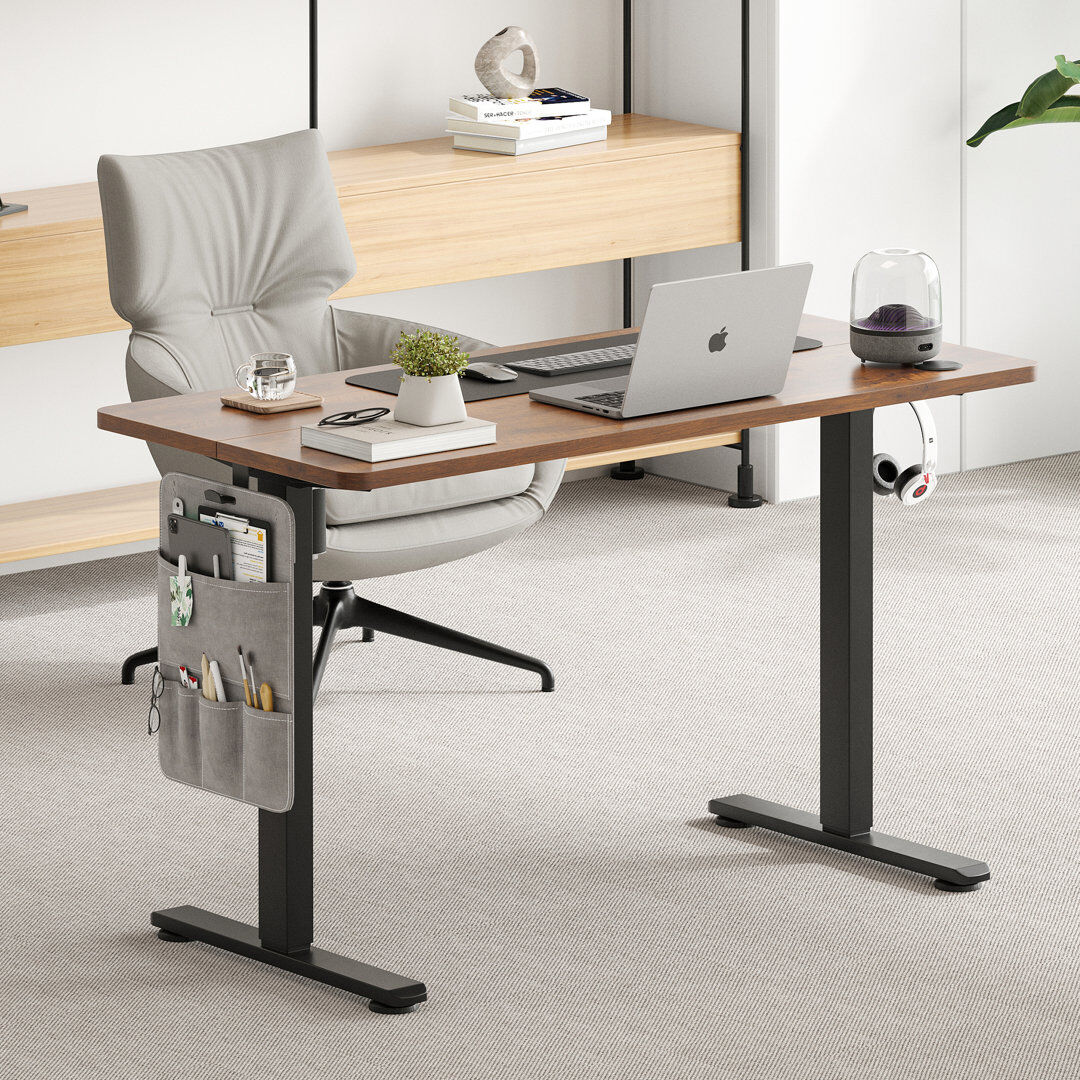 Inbox Zero Electric Height Adjustable Home Office Standing Desk Rustic Brown/Black 120cm W x 60cm D