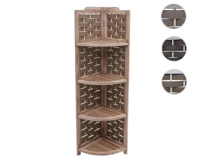 Etagère d'angle MCW-K85 bois de paulownia 110cm brun tressage brun