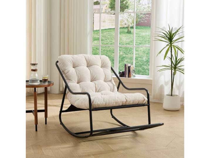BBWL Schaukelstuhl mit dickem Sitzkissen, ergonomischer Relaxsessel, Outdoor Schaukelstuhl für Wohnzimmer Schlafzimmer Balkon