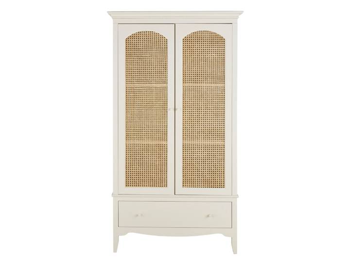 Cremefarbener Kleiderschrank mit Rattanbespannung, B 104 cm
