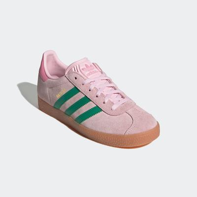 Sneaker ADIDAS ORIGINALS "GAZELLE", Mädchen, Gr. 38,5, grün (clear pink, court grün, bliss pink), Leder, Schuhe Sneaker