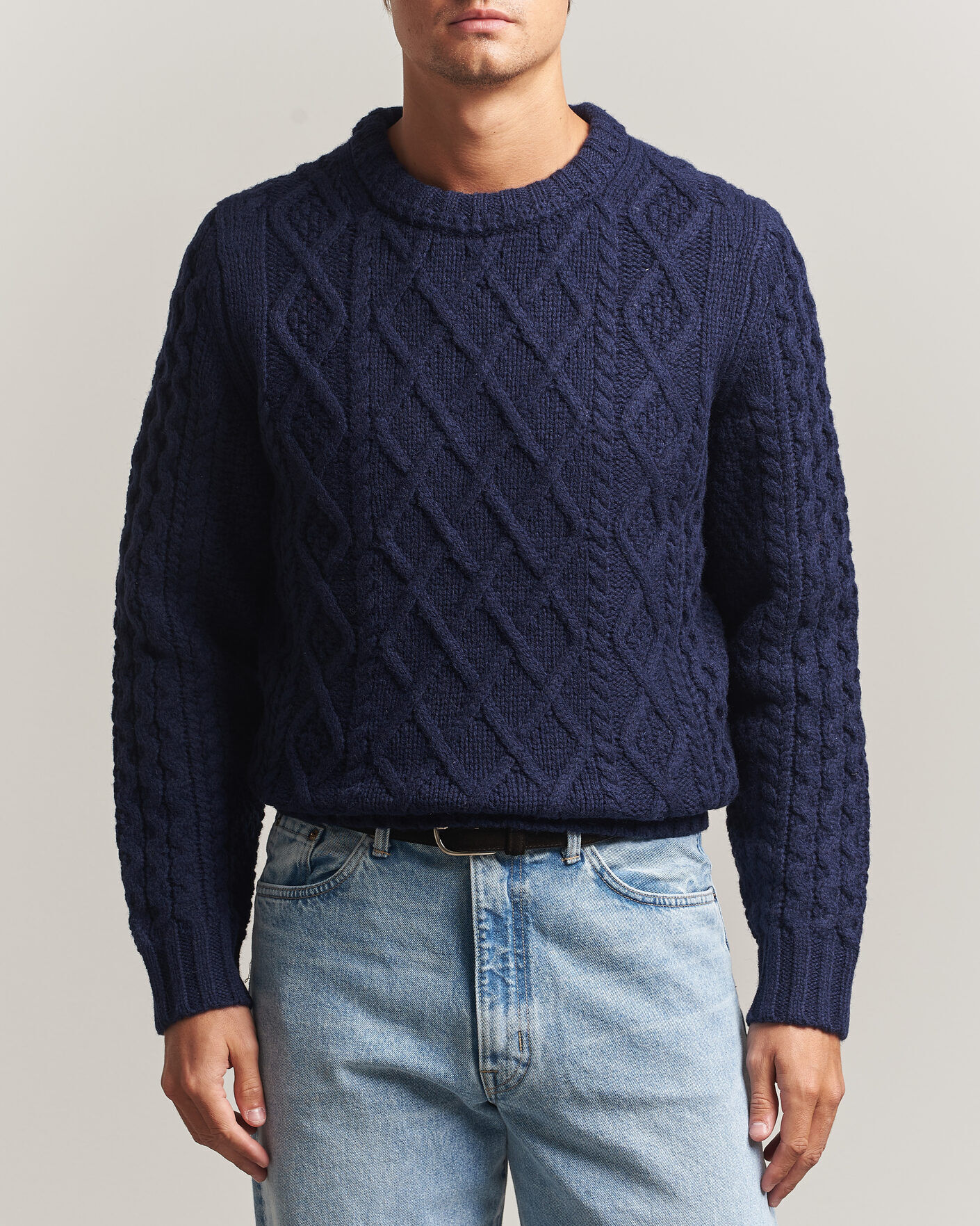 Morris Ramsey Cable Sweater Navy men L Blå