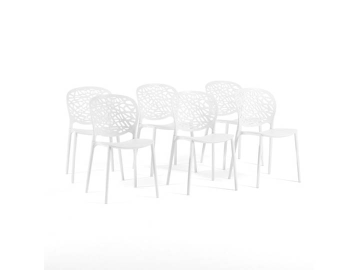 Lot de 6 chaises de jardin empilables en résine avec dossier ajouré décoratif pour terrasse bar restaurant Linda - Blanc