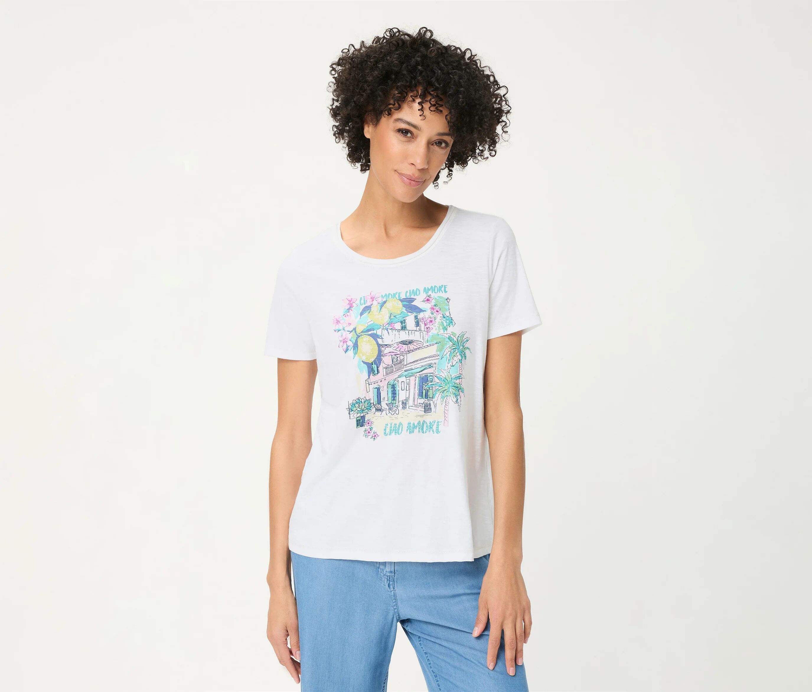 Tchibo - Olsen T-Shirt mit Placement-Print - Damen - Gr. 46 - weiss