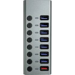 Maxtrack CH11L USB-Hub 8 Port USB-A USB 3.0 5 GBit/s einzeln schaltbar Silber-Grau CH11L
