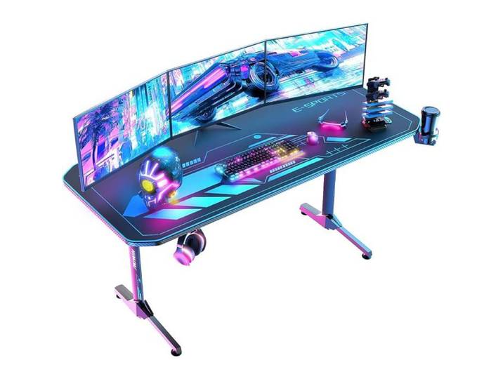 Bureau Gaming 160x75 cm Bureau Gamer Ergonomic Informatique Table Gaming en Fibre de Carbone Gaming Desk pour à Domicile