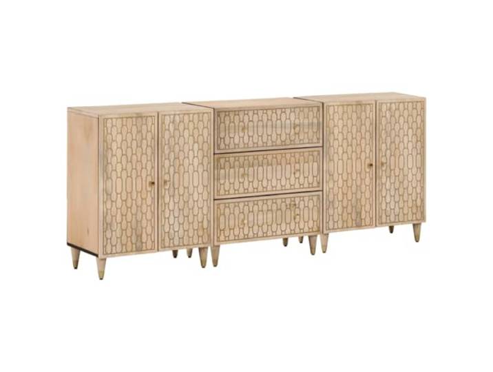 HEFZGDB Massiver Mangoholz Beistellschrank mit Stauraum, Massivholz Beistellschrank mit handgeschnitztem Blumenmuster im Retro Stil, aus Mangoholz mit Retro Design