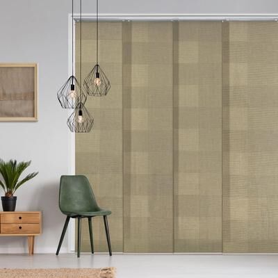 "GoDear Design Natural Woven Adjustable Sliding Panel Track Blinds, Vertical Blinds, Urban Plaid, 45.8""- 86"" W x 96"" L"
