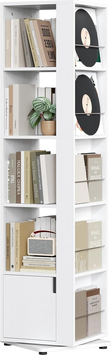 Draaibare Hoekboekenkast met 5 Niveaus en Verstelbare Planken - Wit