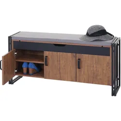 Schuhkommode mit Sitzmöglichkeit MCW-A27, Kommode Bank mit Kissen, 53x110x30cm 3D-Struktur Metall ~ Wildeiche-Optik