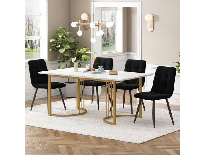 Groupe repas (5 tlg) Table à manger avec 4 chaises Set Table de cuisine moderne Set Table MDF en blanc en MDF