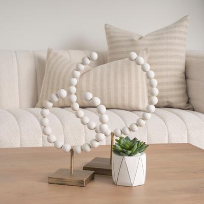 Mercana Pontchartrain I Small White Beaded Broken Sphere Decorative Object w/ Gold Base