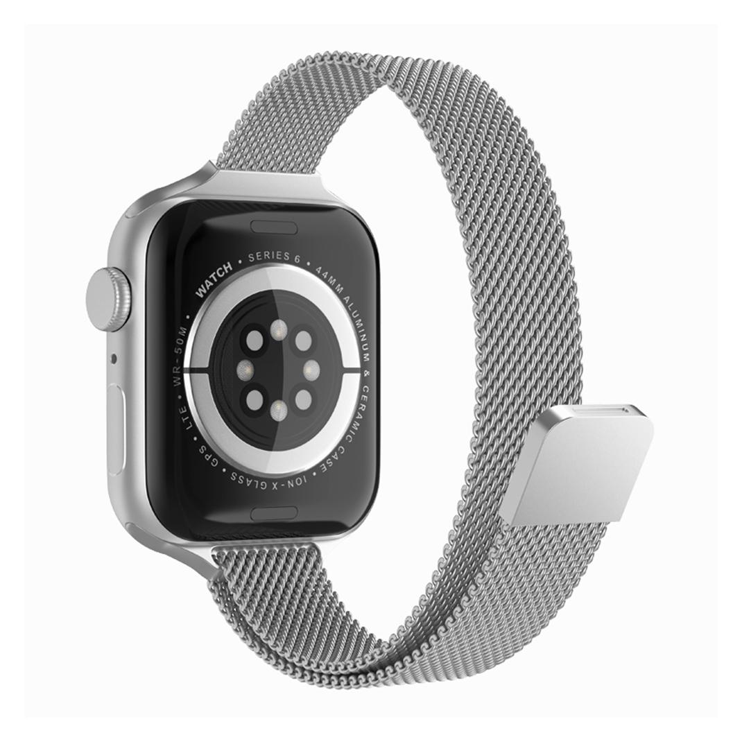 Techsuit - Watchband (W034) - Apple Watch 1/2/3/4/5/6/7/8/9/10/SE/SE 2 (38/40/41/42mm) - Silver (Edelstahl, Magnet) (56340985)