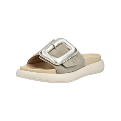 Pantolette GABOR "Gabor Pantoletten Leder", Damen, Gr. 40, silber (grau, silber), Leder, Schuhe Pantolette
