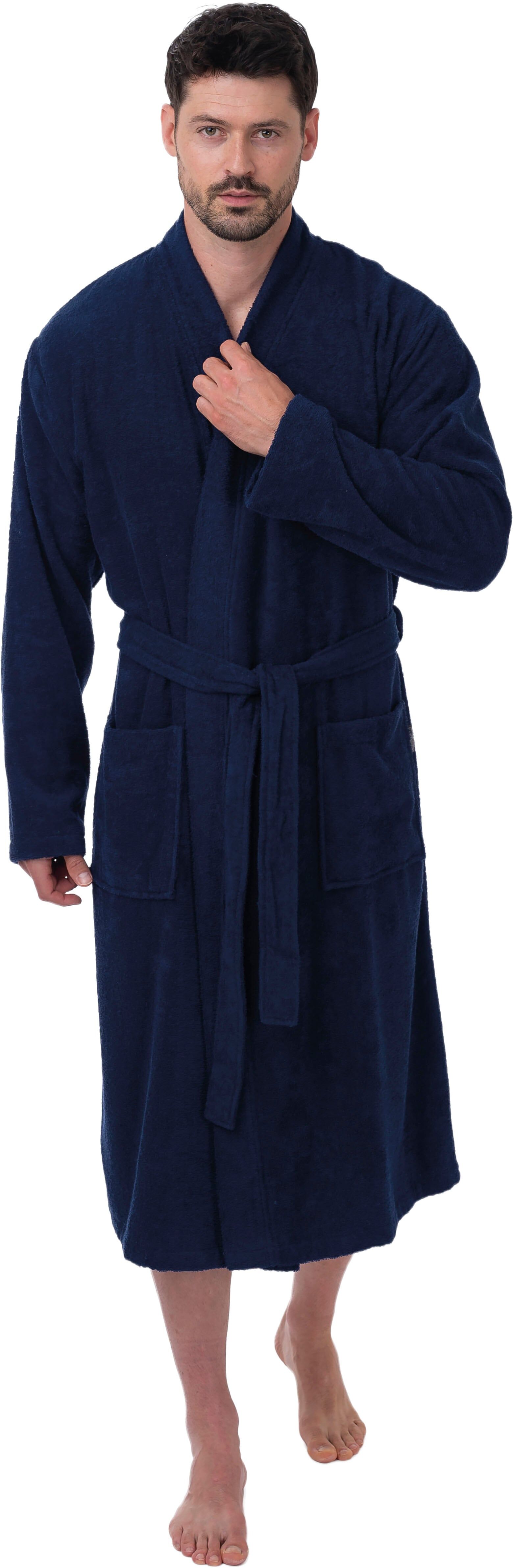 Unisex-Bademantel WEWO FASHION "3049" Gr. S, blau (navy), L:120cm, Leichtfrottier, Hausmäntel, Unisex-Bademantel, leichter Reisebademantel navy S L: 120cm, N-Gr