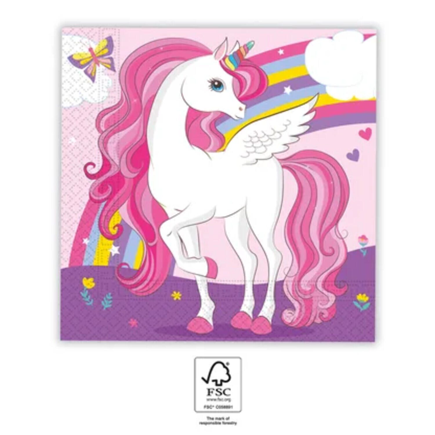 Procos Einhorn Regenbogenfarbe zweilagige Papierservietten 93760