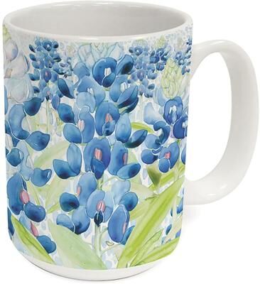 Highland Home Bluebonnet Floral 15 oz. Ceramic Mug Manufactured in the USA Dishwasher Safe Microwave Safe