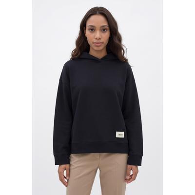 Hoodie BOSS ORANGE "Everlast Premium Damenmode", Damen, Gr. M, schwarz (dunkelblau 408), Sweatware, Obermaterial: 100% Baumwolle, unifarben, loose fit hüftbedeckend, Rundhals, angesetztes Bündchen, Sweatshirts Hoodie, mit dezenten Taschen, Relaxed Fit