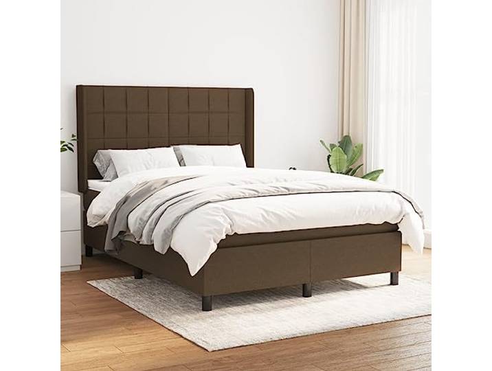 RJPLMFV Komplettes Bett, 140 x 190 cm, Dunkelbraun, Matratze mit Taschenfedern
