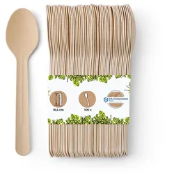 BIOZOYG 100 Stück Papierlöffel 16,5cm braun umweltfreundliche Einweglöffel stabile angenehme Papierlöffel biologisch abbaubar für Catering, Events