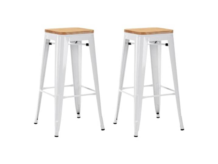 Duhome Barhocker Eisen Barstühle 2er Set, Sitzhöhe 76cm, Weiß+Naturholz Tresenhocker, Stapelbar Metall Bistrohocker mit Fußstütze, Stizfläche aus Holz