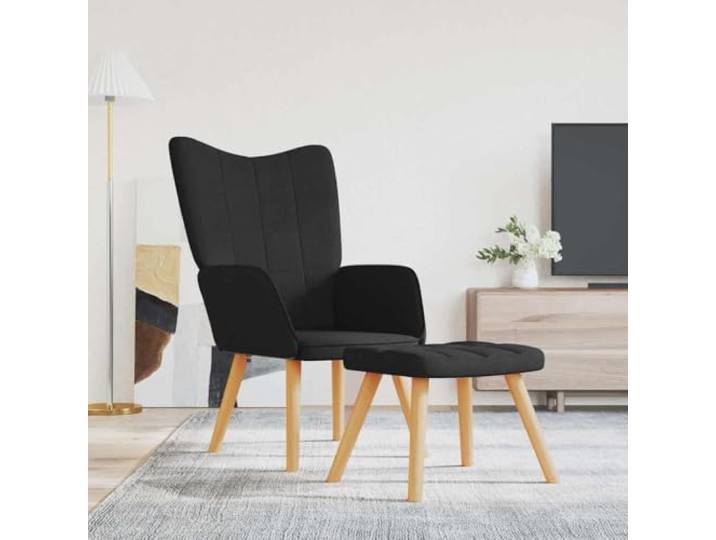 NLQMSU Relaxsessel mit Hocker, Schwarz, bequemer Stoff Stabiler Stahlrahmen, langlebige Holzbeine, gepolsterter Schaumstoff, weicher Stoff, modernes Design, 110 kg