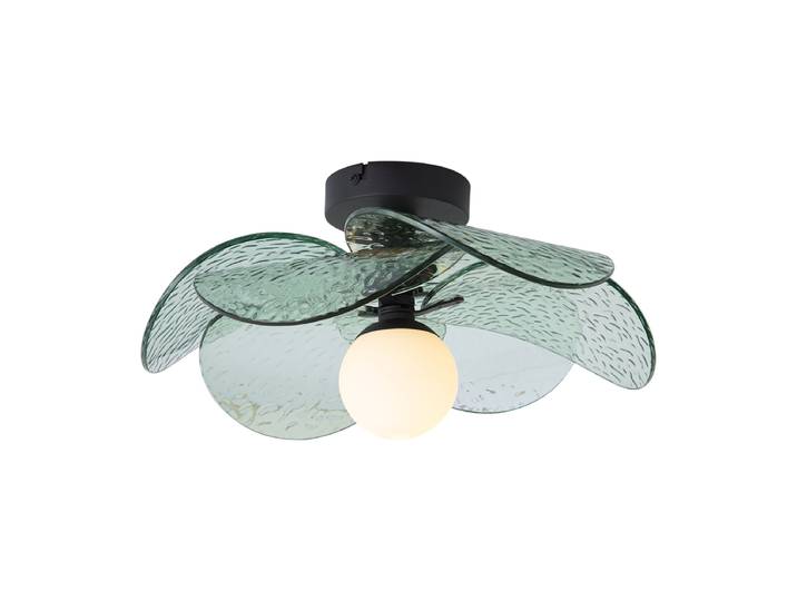Qazqa Plafonnier Design Noir Avec Verre Nervuré Vert - Kemner