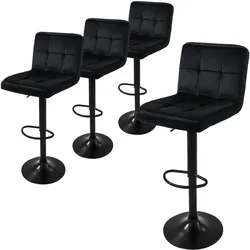 BARHOCKER 4er Set Schwarz aus Samt höhenverstellbar/drehbar