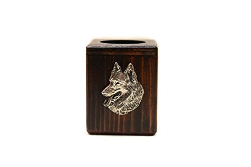 Art-Dog Belgische Herder houten theelichthouder voor herdenking - Bruin en Zilver