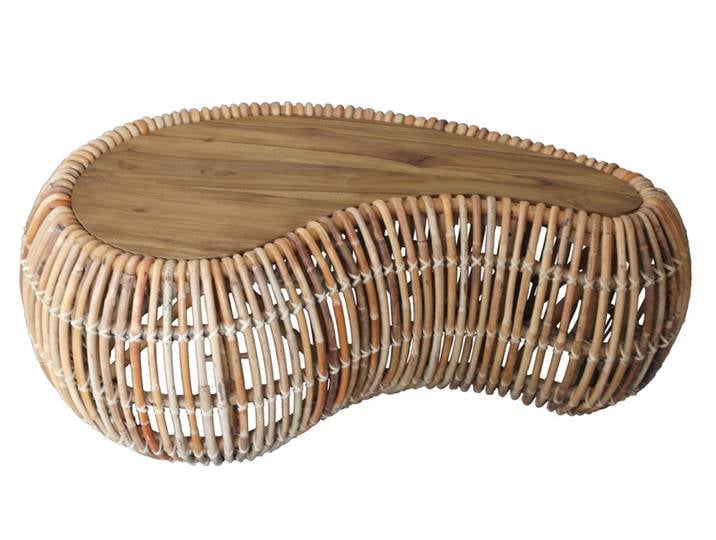 Couchtisch 120 x 45 cm Rattan/recyceltes Teak natur