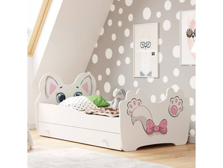 Lit enfant  PINK CAT  140x70 cm + sommier + tiroir + matelas