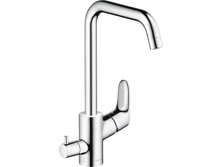 Hansgrohe Focus Mitigeur d'évier chromé bec pivotant haut et robinet d'arrêt pour appareil