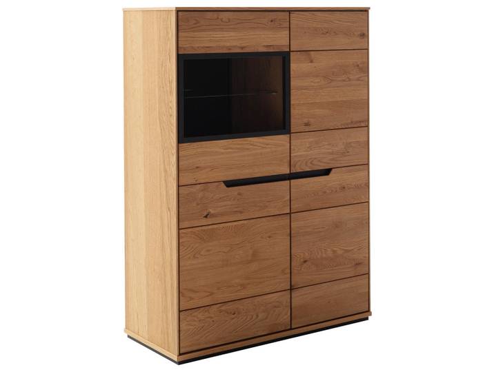 Linea Natura Highboard, Wildeiche, Holzwerkstoff, Wildeiche,Wildeiche,Wildeiche,Wildeiche, furniert, massiv,massiv,furniert, 4 Fächer, 93x130x41 cm, Beimöbel erhältlich, Wohnzimmer, Wohnwand, Wohnwand- Serien