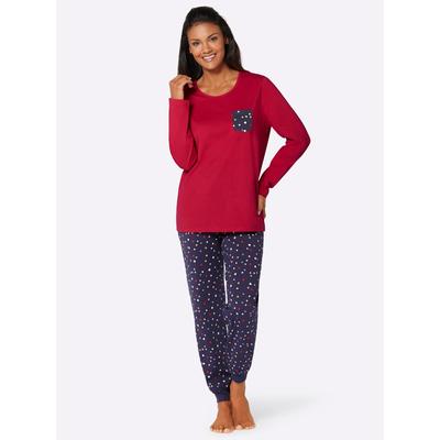 Schlafanzug WÄSCHEPUR, Damen, Gr. 40/42, rot (rot, marine), 100% Baumwolle, Homewear-Sets Schlafanzug