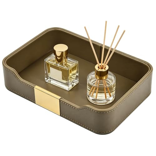 Luxe lederen dienblad organizer voor sieraden en accessoires, olijfgroen, B: 54 cm, D: 37 cm, H: 11,6 cm